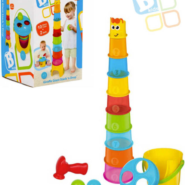 B-KIDS Baby maxi kelímky stohovací žirafa set s kladívkem a míčky