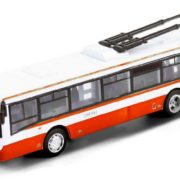Trolejbus MHD 16cm červeno-bílý kovový na zpětný chod v krabici