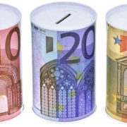 Pokladnička kovová plechovka Euro bankovka kasička různé druhy