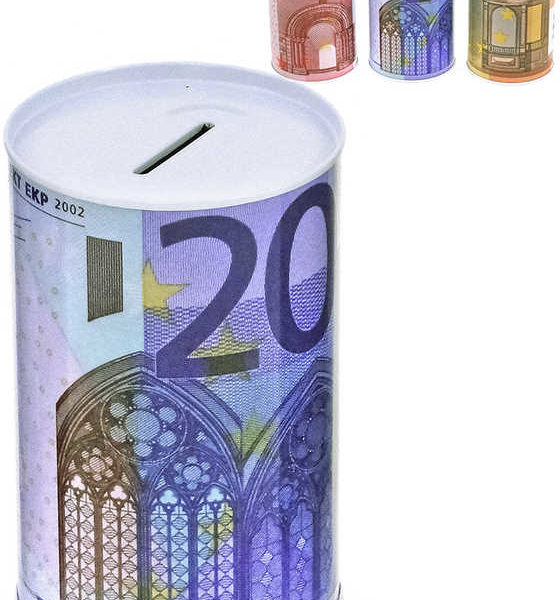 Pokladnička kovová plechovka Euro bankovka kasička různé druhy