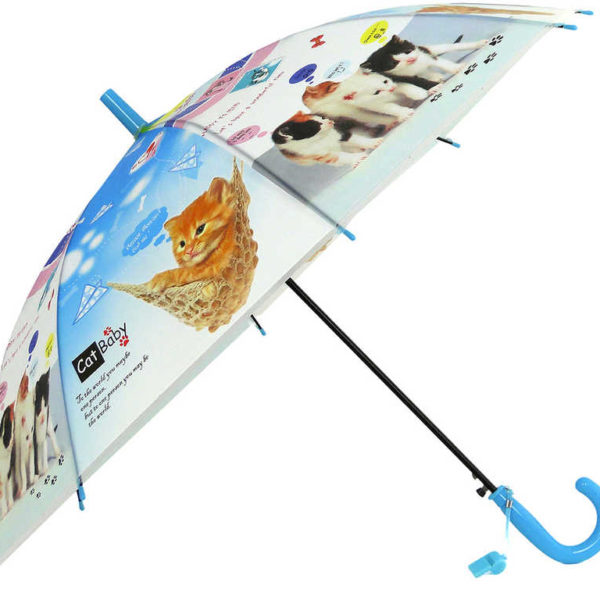 Deštník dětský vystřelovací kočičky s píšťalkou na rukojeti