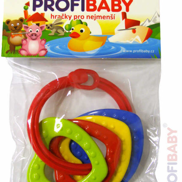 PROFIBABY Baby kroužek zapínací se 4 přívěsky různé barvy pro miminko