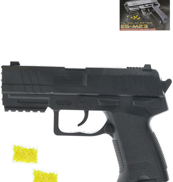 Pistole dětská černá 15cm revolver set s kuličkami plast v krabičce
