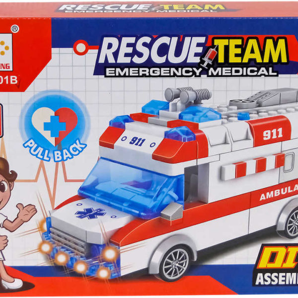 Stavebnice auto sanitka ambulance set 68 dílků na baterie Světlo Zvuk