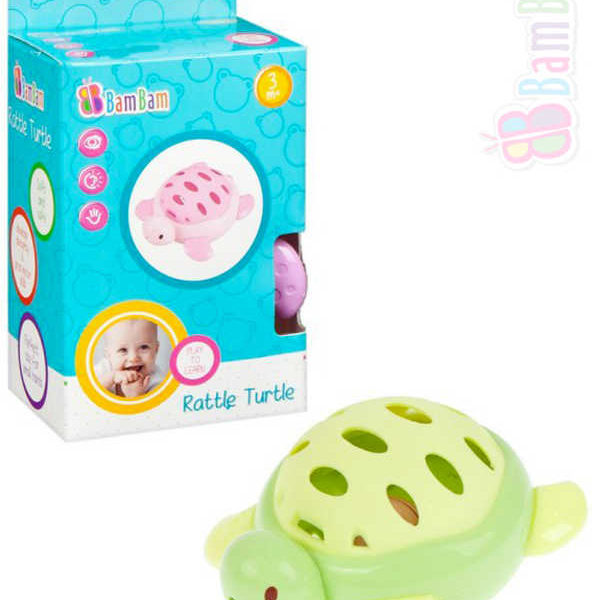 ET BAM BAM Baby chrastítko želva s kuličkou v krabici pro miminko