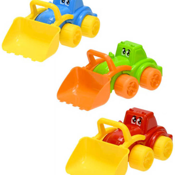 Baby traktor veselý s nakladačem s očima 26cm různé barvy pro miminko