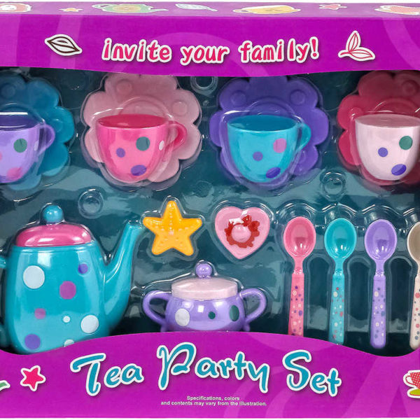 Čajový servis barevný plastový set 16ks dětské nádobíčko v krabici