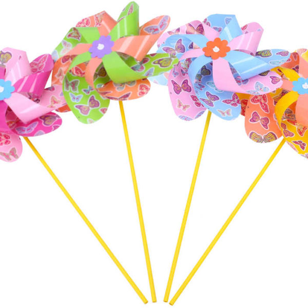 Větrník plastový na tyčce klasický Motýlci různé barvy