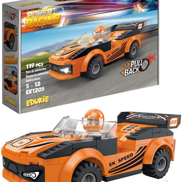 EDUKIE Auto oranžové závodní set 119 dílků + figurka STAVEBNICE