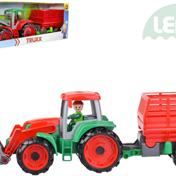 LENA Truxx Traktor nakladač set s přívěsem na seno a panáčkem v krabici