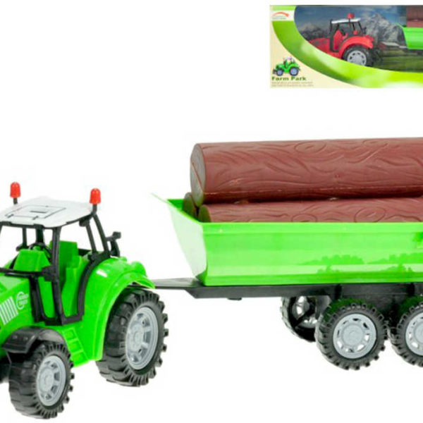 Traktor 34cm set s vlečkou a dřevem na setrvačník různé barvy plast