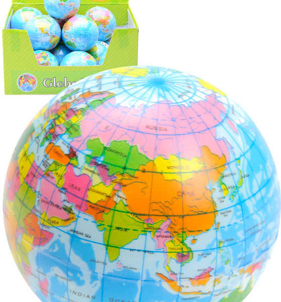 Míček měkký 7cm balonek potištěný zeměkoule mapa světa