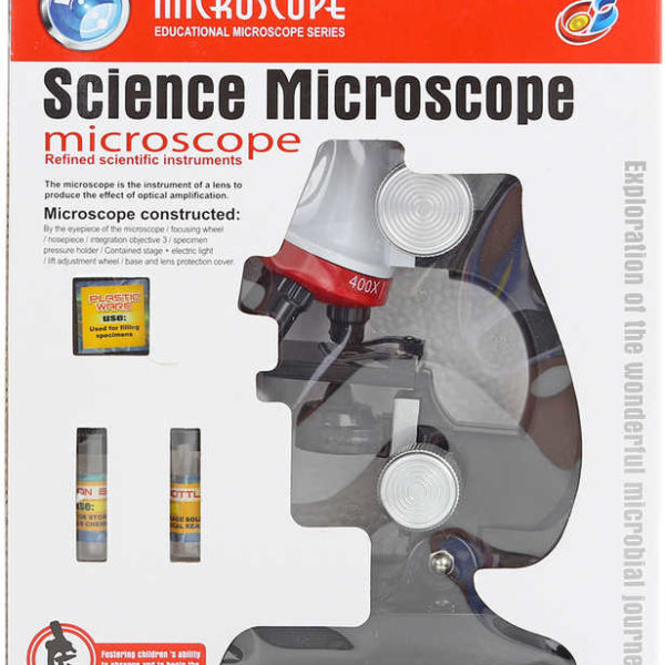 Mikroskop dětský vědecký 20cm na baterie set s doplňky v krabici Světlo