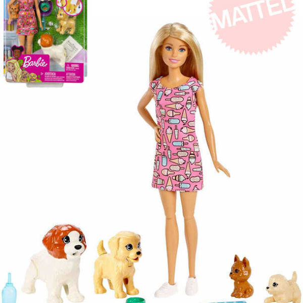 MATTEL BRB Péče o štěňátka set panenka Barbie s pejsky a doplňky