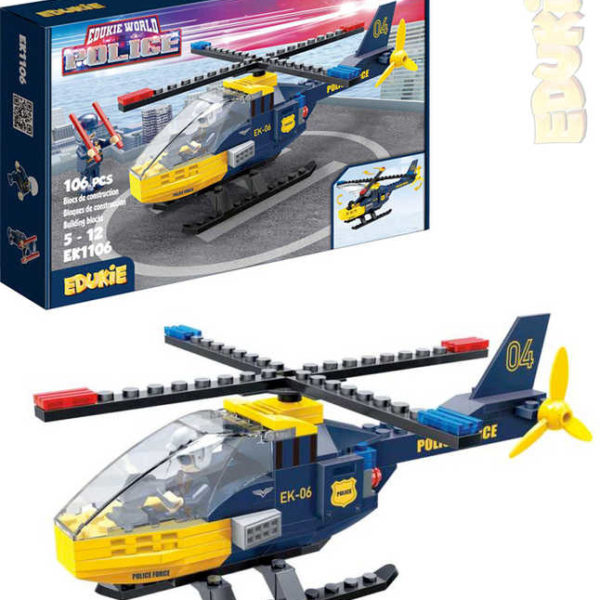EDUKIE Policejní vrtulník set 106 dílků + 2 figurky STAVEBNICE