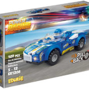 EDUKIE Auto závodní modré zpětný chod set 107 dílků + 1 figurka STAVEBNICE