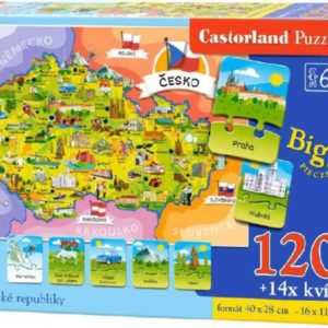 HRA Puzzle Mapa ČR naučný set 120 dílků + 14 kvízů v krabici 2v1