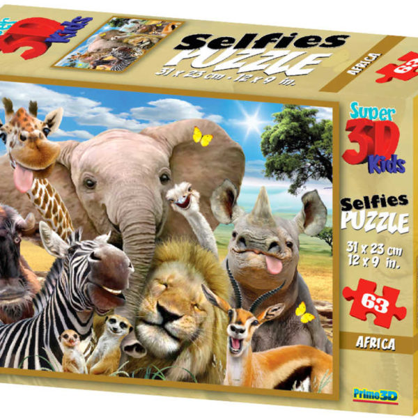 PUZZLE 3D Skládačka Afrika zvířátka selfie 31x23cm set 63 dílků