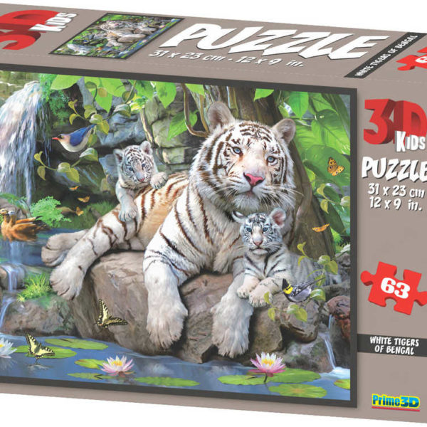PUZZLE 3D Skládačka Bílí tygři 31x23cm set 63 dílků