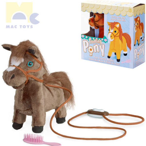 MAC TOYS Poník chodící na baterie na vodítku set s hřebenem Zvuk PLYŠ