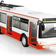 Trolejbus MHD 28cm česky hlásí zastávky funkční dveře na baterie Světlo Zvuk CZ