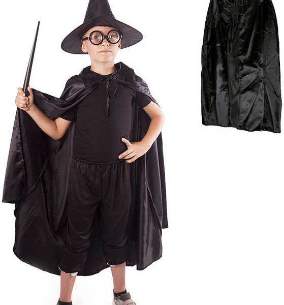 KARNEVAL Šaty plášť + klobouk čaroděj černý (3-10 let) *KOSTÝM*