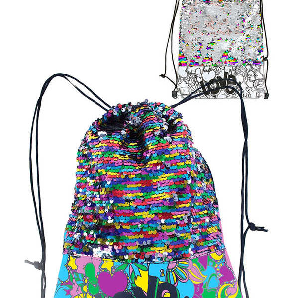 Batoh flitrový vak 29x30cm kreativní set s fixami k vybarvení překlápěcí efekt