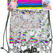 Batoh flitrový vak 29x30cm kreativní set s fixami k vybarvení překlápěcí efekt