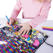 Batoh flitrový vak 29x30cm kreativní set s fixami k vybarvení překlápěcí efekt