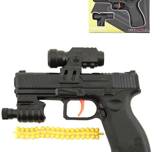 IR Pistole 17cm na vodní + plastové kuličky 6mm s laserem na baterie