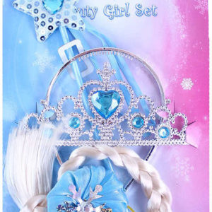 Princezna zimní království set korunka s copem a hůlkou na kartě plast