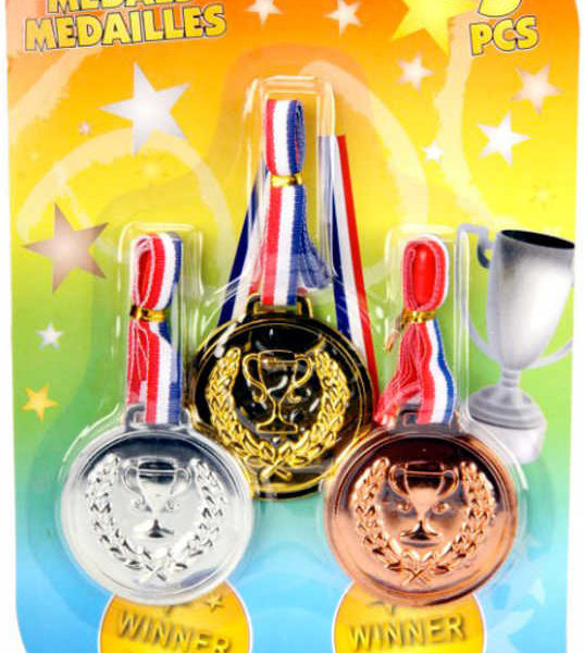 Medaile pro vítěze set 3ks zlato stříbro bronz pro vítěze trikolora plast