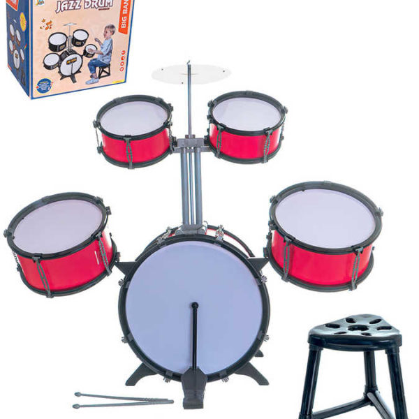 Dětská bicí souprava bubny set 5ks se stoličkou plast v krabici