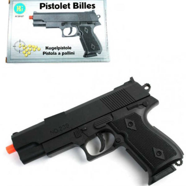 Pistole dětská černá na kuličky 15,5cm revolver v krabičce plast