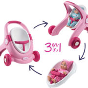 SMOBY Baby Walker Minikiss 3v1 chodítko kočárek sedačka pro panenku růžová