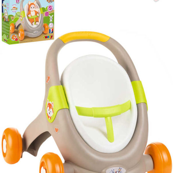 SMOBY Baby Walker Minikiss 3v1 chodítko kočárek sedačka pro panenku hnědá