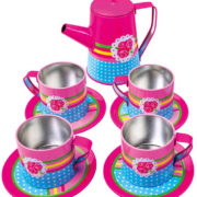 BINO Kávový servis dětský růžový set 11ks s tácem a konvicí kov
