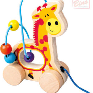 BINO DŘEVO Baby žirafa tahací motorický labyrint provlékačka pro miminko