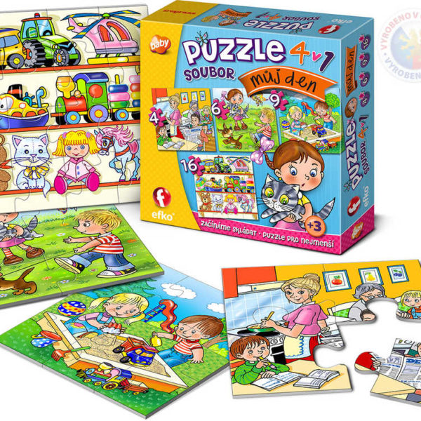 EFKO Puzzle baby Můj den skládačka 4v1 set 35 dílků 17x17cm v krabici