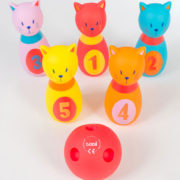 LUDI Hra baby bowling kočičky set 5 soft kuželek s koulí plast pro miminko