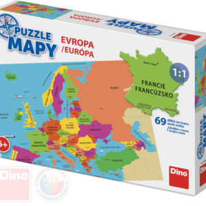 DINO Puzzle Mapa Evropy 69 dílků státy a hlavní města 66x47cm skládačka