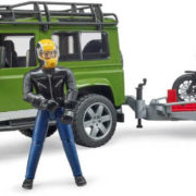 BRUDER 02589 Auto Land Rover set s přívěsem a motoycklem Ducati s figurkou jezdce
