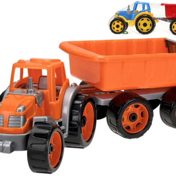 Traktor barevný set se sklápěcím přívěsem 54cm 2 barvy plast v síťce