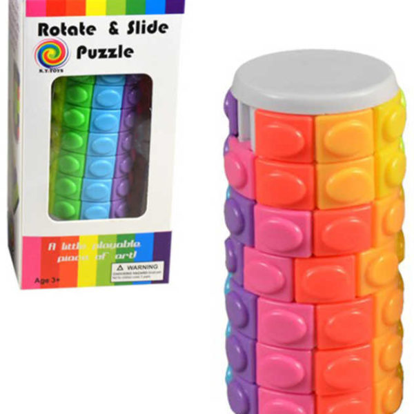 Hlavolam věž babylonská duhový válec 9cm plast v krabičce