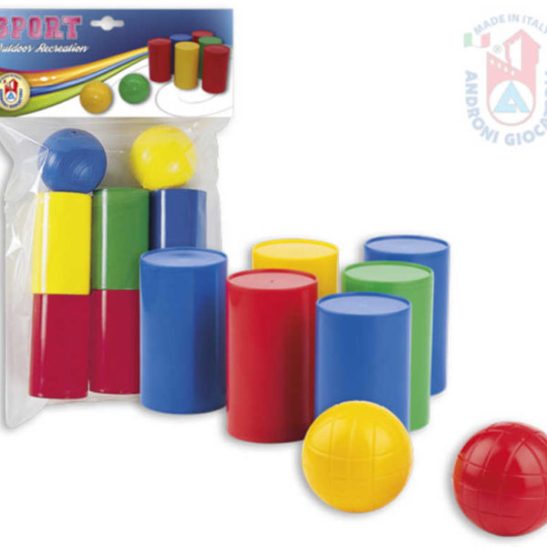 ANDRONI Hra baby kelímky házecí set 6 plechovek + 2 míčky plast v sáčku