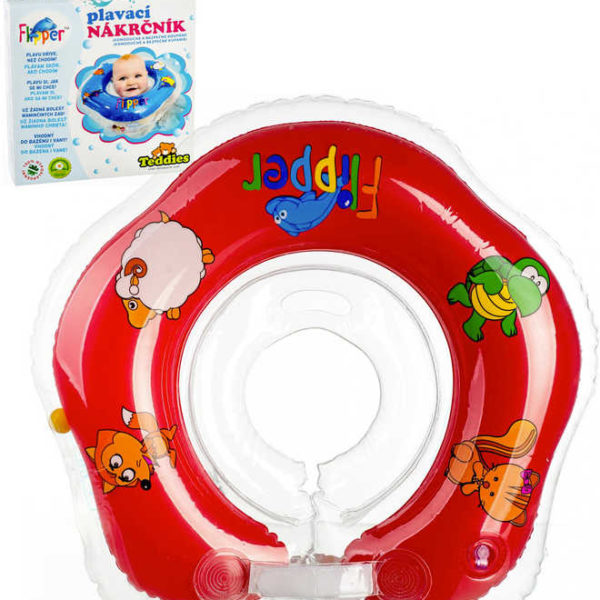 Baby nákrčník plavací kruh Flipper červený nafukovací podpěra hlavy do vody pro miminko