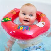 Baby nákrčník plavací kruh Flipper červený nafukovací podpěra hlavy do vody pro miminko