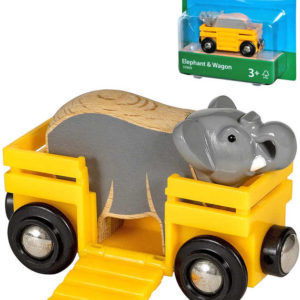 BRIO DŘEVO Set vagónek nákladní + slon doplněk k vláčkodráze