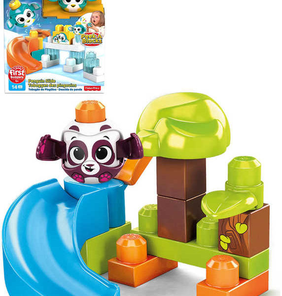 MEGA BLOKS Velká skluzavka baby stavebnice Peek A Blocks set 13 dílků + zvířátko