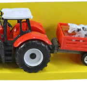 Traktor zemědělský set s vlečkou a hospodářskými zvířaty různé barvy plast